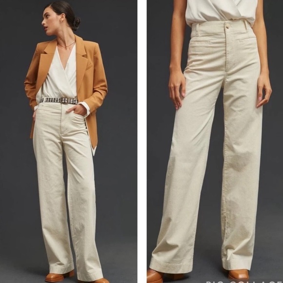 Anthropologie Pants - Maeve The‎ Colette Wide Leg Corduroy Pants in Cream Size 34 Tall
